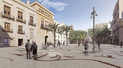 Una recreación del proyecto de peatonalización de la Plaza de Baix de Elche de Fuster Arquitectos.