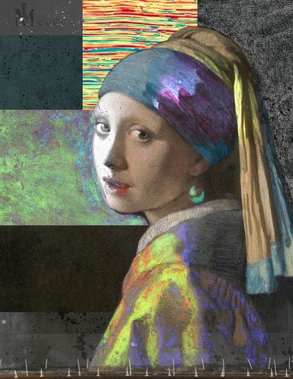 Composición de 'La joven de la perla' a partir de imágenes realizadas durante el proyecto 'Girl in the Spotlight'.