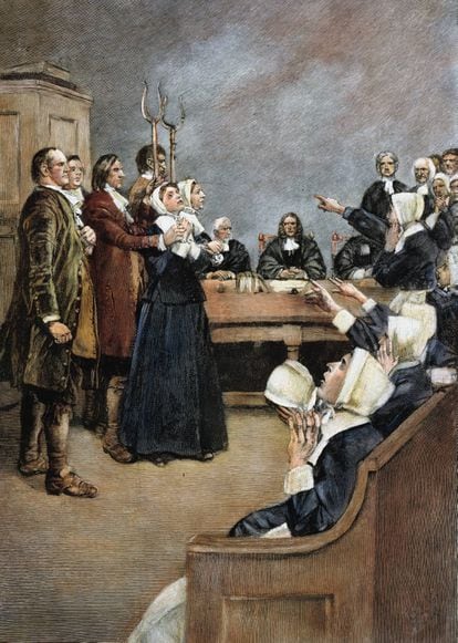 Ilustración del juicio a dos de las brujas de Salem, en 1692.