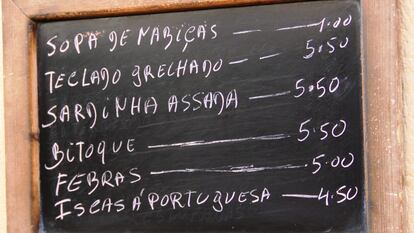 Menú de un restaurante en Lisboa.