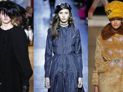De izquierda a derecha: sombreros de las colecciones de Galliano, Dior y Miu Miu presentadas en la pasada Semana de la Moda de Par&iacute;s.