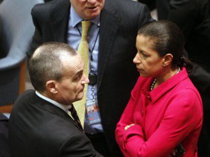 Conversación entre los embajadores de Francia, Reino Unido y EE UU en el Consejo de Seguridad de la ONU.