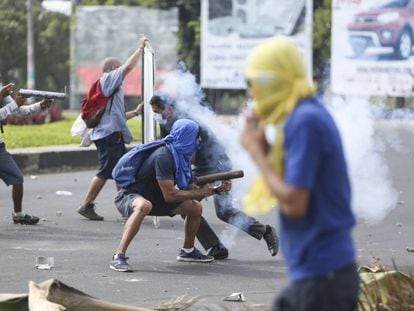 Manifestantes en las calles de Managua esta semana 