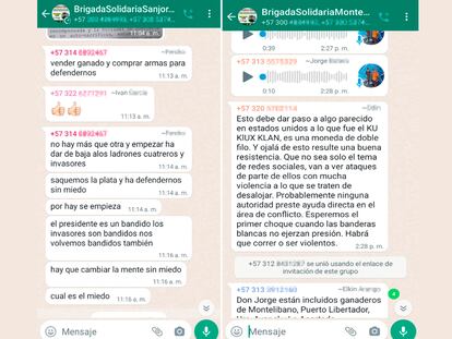 Conversaciones de Whastapp de las brigadas ganaderas de Córdoba con mensajes violentos.