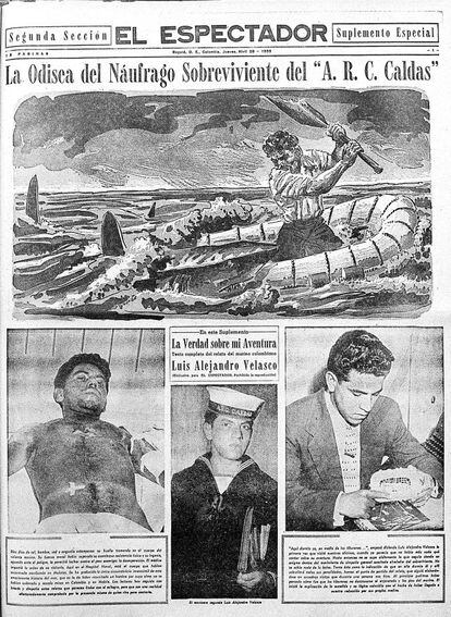 28 de abril de 1955. Reproducción del periódico 'El Espectador' de Bogotá con la publicación de 'Relato de un náufrago' de Gabriel García Márquez.