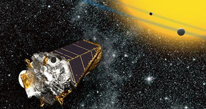 Ilustración del telescopio espacial <i>Kepler</i>, especializado en la búsqueda de planetas extrasolares.