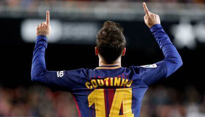 Coutinho celebra el seu gol.