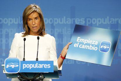 Ana Mato, directora de campaña del PP, durante la presentación del lema del partido.