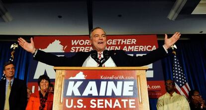 El senador demócrata Tim Kaine, tras ser elegido.