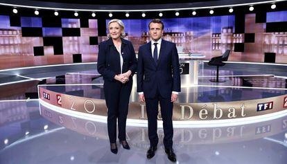 Marine Le Pen y Emmanuel Macron, ante del debate.