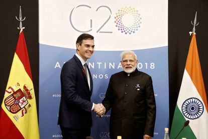 Reunión de Pedro Sánchez con el primer ministro de la India, Narendra Modi, en la reunión del G-20 en Argentina 