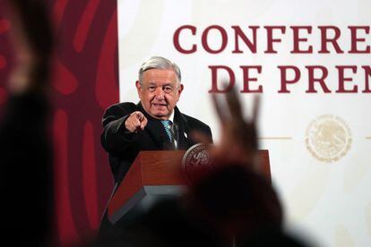 Andrés Manuel López Obrador durante una conferencia en Palacio Nacional.