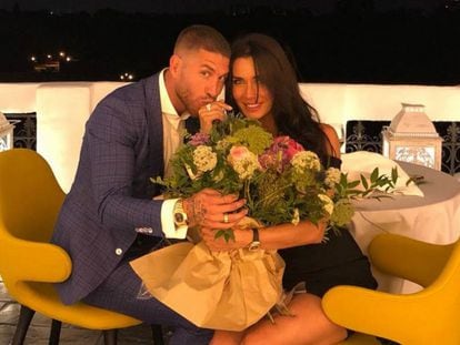 Pilar Rubio y Sergio Ramos en el anuncio de la pedida de mano.