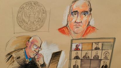 Dibujo de la comparecencia de Alex Saab el pasado 18 de octubre ante un juez en Miami (EE UU).