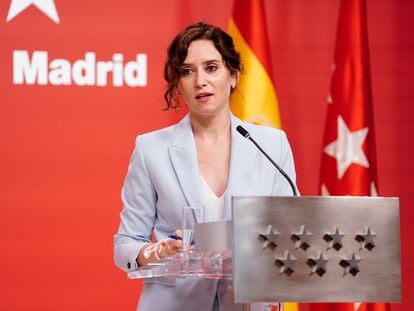 La presidenta de la Comunidad de Madrid, Isabel Díaz Ayuso, durante la rueda de prensa posterior al Consejo de Gobierno este miércoles.