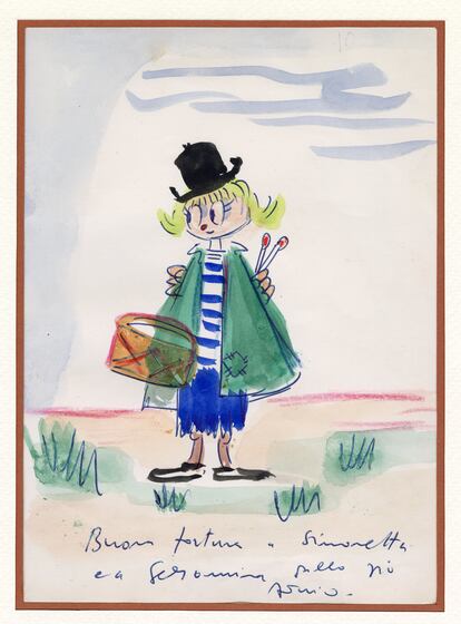 Un dibujo de Fellini de Gelsomina, el protagonista de 'La strada', que el director dedicó a su sobrina.