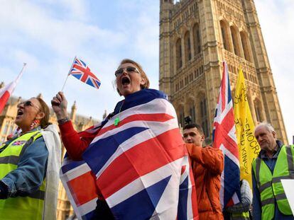 Manifestación en Westminster, Londres, a favor del Brexit.