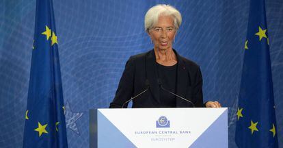 Christine Lagarde, en el acto de despedida a Mario Draghi en el BCE