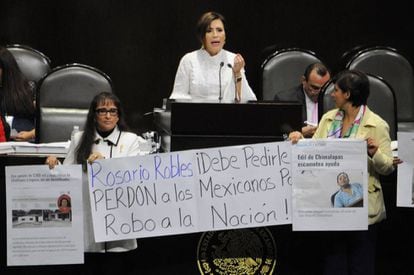 La ministra Rosario Robles, durante su comparecencia en la Cámara de Diputados.