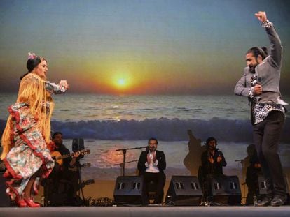 Momento del musical flamenco &#039;Eterno Camar&oacute;n&#039; en el que el cantaor Pedro &#039;El Grana&iacute;no&#039; ha interpretado el repertorio de una de las leyendas del cante jondo. 