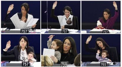 Son varias las parlamentarias que han llevado a sus bebés a las sesiones. En la imagen, la italiana Licia Ronzulli y su pequeña Vittoria, a la que hemos visto crecer en la Cámara.