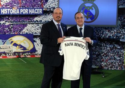 Florentino Perez presenta al nuevo entrenador del Real Madrid, Rafa Ben&iacute;tez