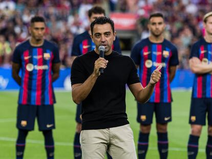 Xavi Hernández, durante la presentación del Barcelona en el Trofeo Gamper.