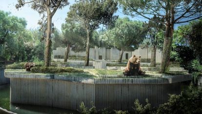 Propuesta de recuperación del recinto de osos pardos, según lo concibió Javier Carvajal y realizó el escultor José Luis Sánchez. |