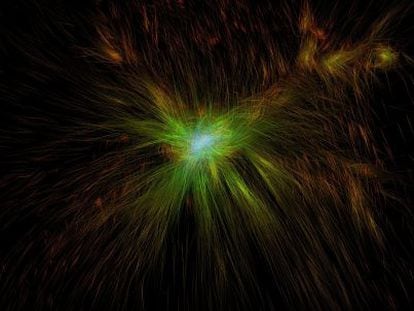 Reconstrucción de la distribución de materia oscura en el universo.