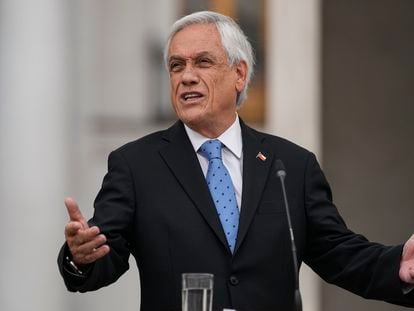 Sebastian Piñera en una conferencia de prensa en La Moneda, Chile, en 2021.