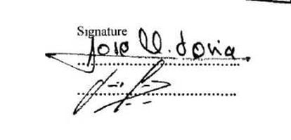La signatura que correspon al ministre Soria en el document.