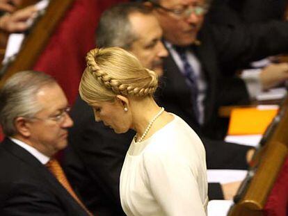 Yulia Tymoshenko, ayer tras pronunciar un discurso en Kiev.