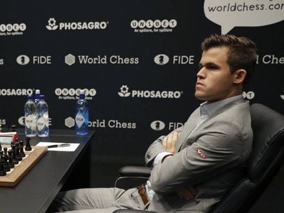 Carlsen, en una partida del Mundial de Londres ante Caruana. 