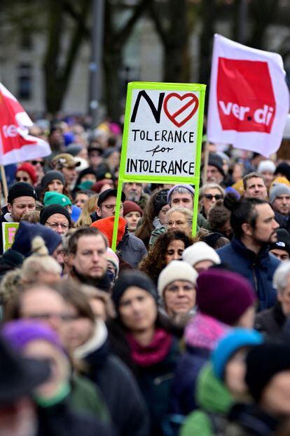 Manifestación contra AfD en Hamburgo, en febrero pasado.