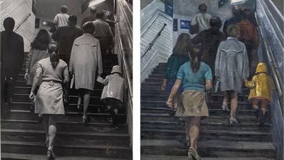 Fotografía titulada 'Escaleras del Metro', de 1971, que Amalia Avia tomó para un cuadro homónimo.
