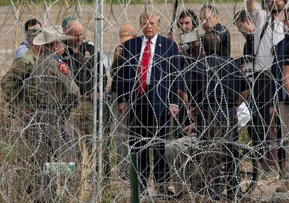 Former President Donald Trump on the border with Mexico at Eagle Pass on February 29. 