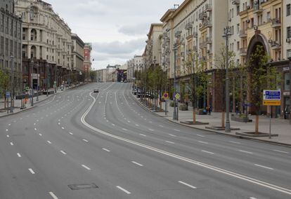 La calle Tverskaya de Moscú. 