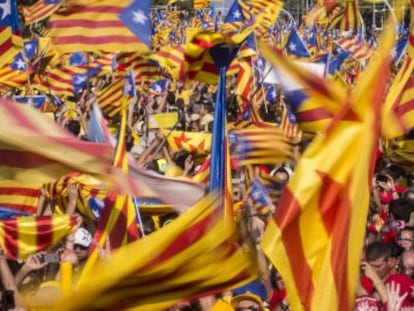 Manifestants a la Diagonal de la capital catalana el dia de la Diada.