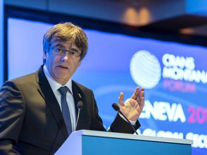 Carles Puigdemont en una conferencia en Ginebra. 