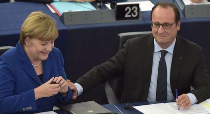 Merkel y Hollande, este miércoles en Estrasburgo.
