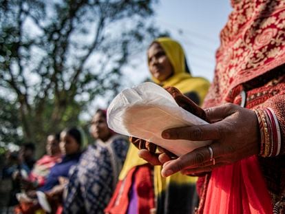 Campaña de concienciación sobre toallas sanitarias del Programa de Gestión de la Higiene Menstrual, organizado por Unicef en India, en 2022.