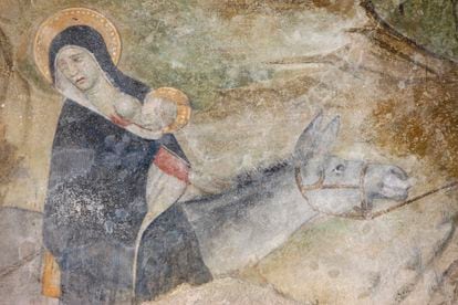 Medieval fresco showing the flight into Egypt.