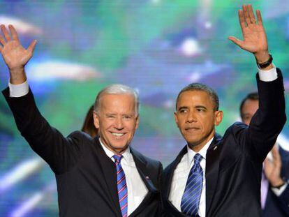 El vicepresidente, Joe Biden, y el presidente, Barack Obama, en la clausura de la Convenci&oacute;n Dem&oacute;crata.