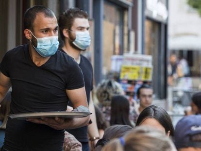 Una terraza en Estrasburgo en su día de reapertura, el pasado 2 de junio.