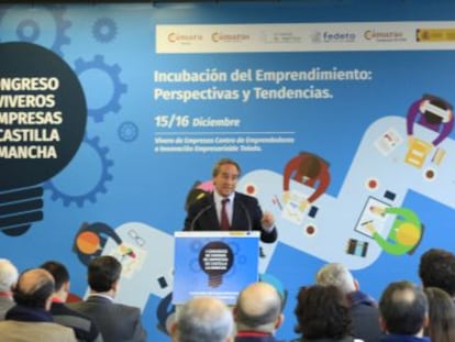 &Aacute;ngel Nicol&aacute;s, presidente de la Federaci&oacute;n Empresarial Toledana, en la apertura del congreso de viveros de empresas de Castilla La Mancha