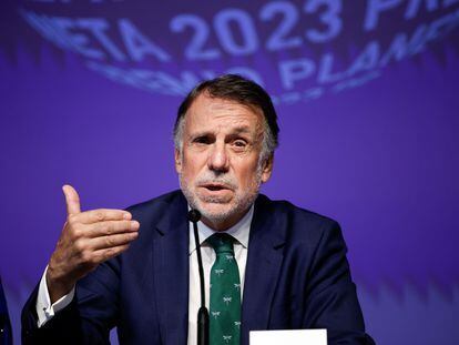 El presidente de Grupo Planeta, José Creuheras, durante la rueda de prensa previa a la entrega de los premios de este año.