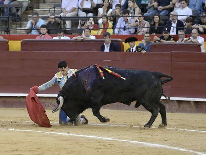 Talavante inicia de rodillas la faena al cuarto de la tarde.