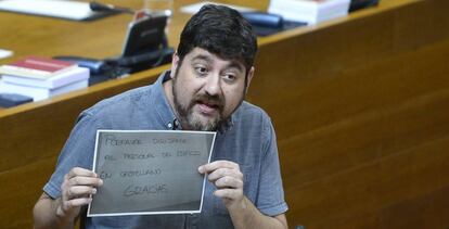 El diputado de Podemos en el pleno de las Cortes.