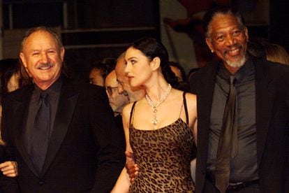 Gene Hackman, Monica Bellucci y Morgan Freeman en la premiere de Under suspicion.