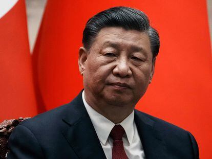 El presidente chino, Xi Jinping, durante la visita de su homólogo francés, Emmanuel Macron, el 6 de abril en Pekín.